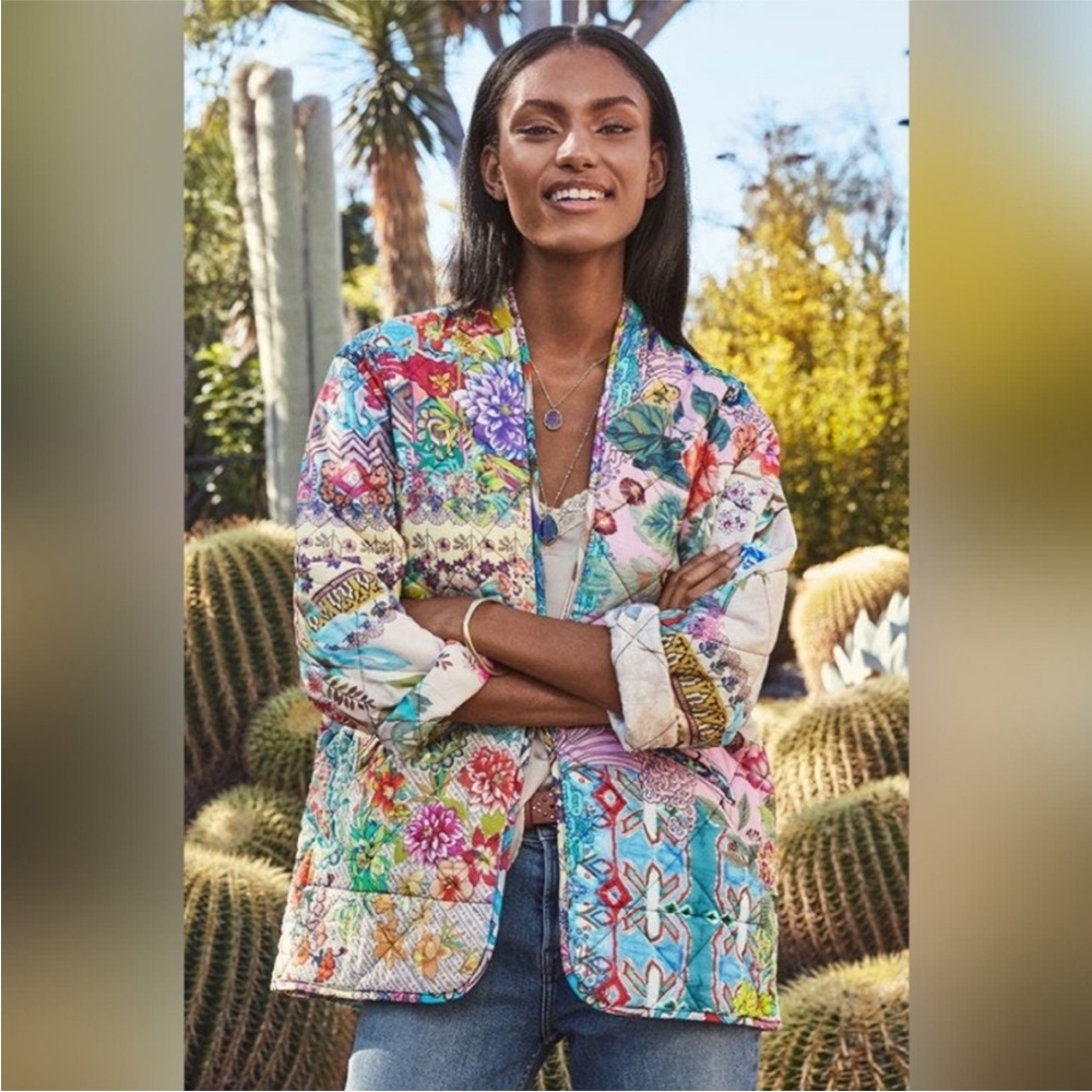 Johnny Was Reversible Dreamer‎ Quilted Jacket M Medium Blooming Floral Patchwork - Picture 4 of 17
